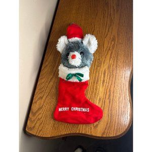Vintage Acme grey gray Mouse In A Stocking Door Knob Cover 80’s christmas